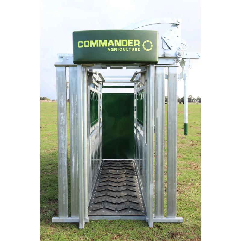 Commander Agriculture CC850 Cattle Crush front view with gate open