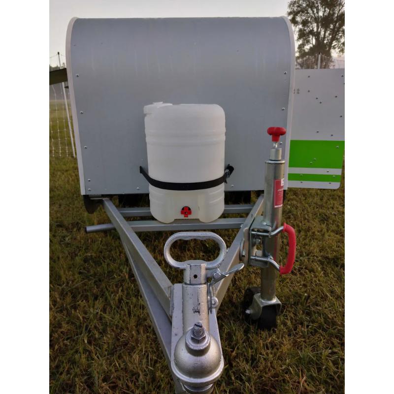 Chicken Caravan 10 back view with tow and water tank