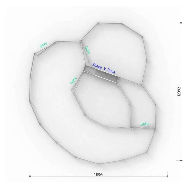 Top View Layout with Dimensions for 150 Head Sheep Yard 