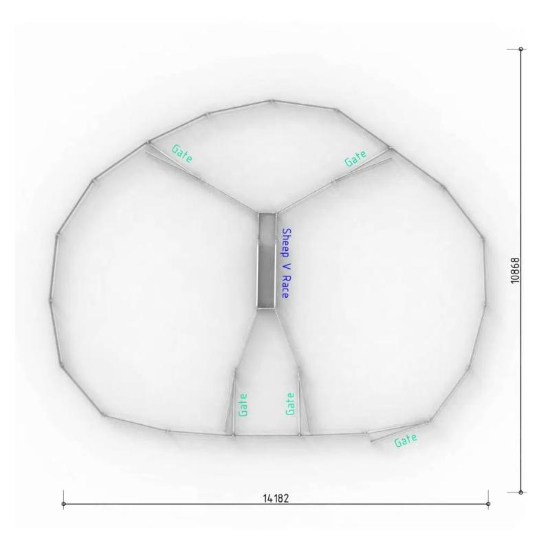 Top View Layout with Dimensions for 200 Head Sheep Yard 