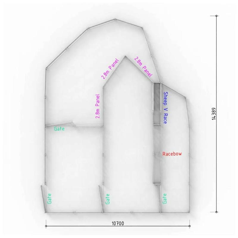 Top View Layout with Dimensions for 260 Head Sheep Yard 