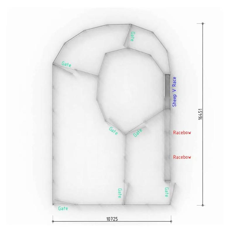Top View Layout with Dimensions for 400 Head Sheep Yard 