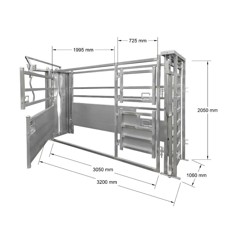 Super Rack Vet Cattle Crush Auto full body measurements