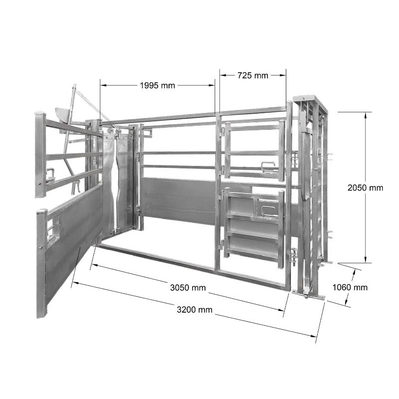 Super Rack Vet Cattle Crush Manual full body measurements